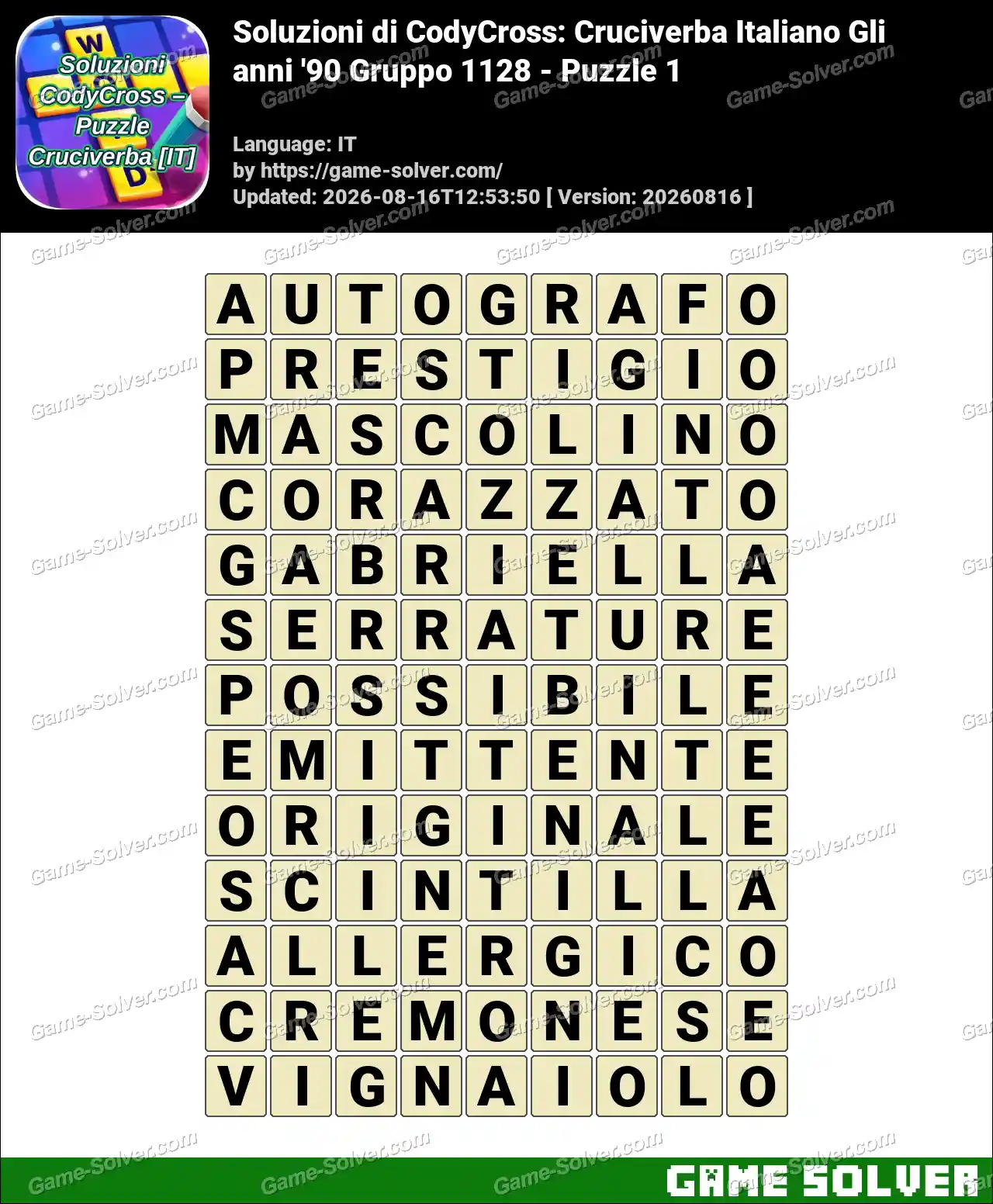 Soluzioni di CodyCross: Cruciverba Italiano Gli anni ’90 Gruppo 1128 – Puzzle 1